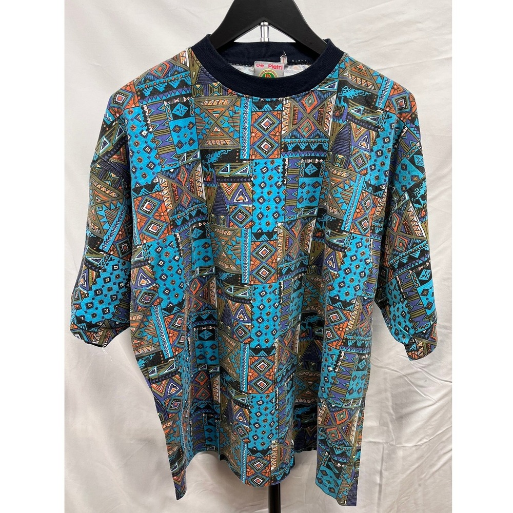De Pietri Vintage 90's Men's Colorful Abstract Geometric Print‎ Short Sleeve Tee